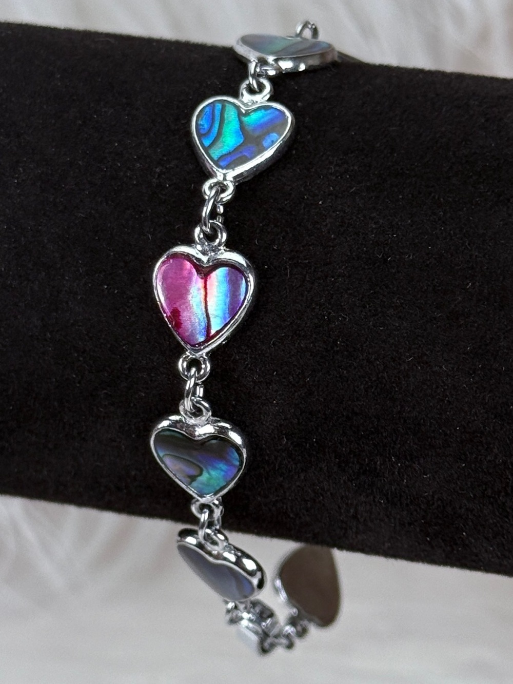 Silvertone, colorful multicolor heart link bracelet